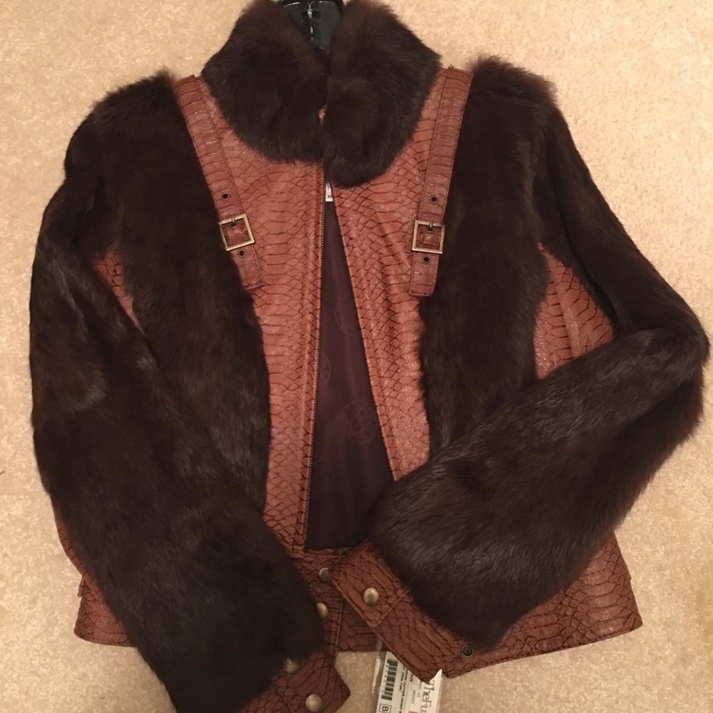 NWT Rabbit fur and leather coat/jacket